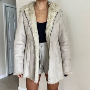 G.H. Bass & Co Faux Suede Fur Hooded Coat Size M